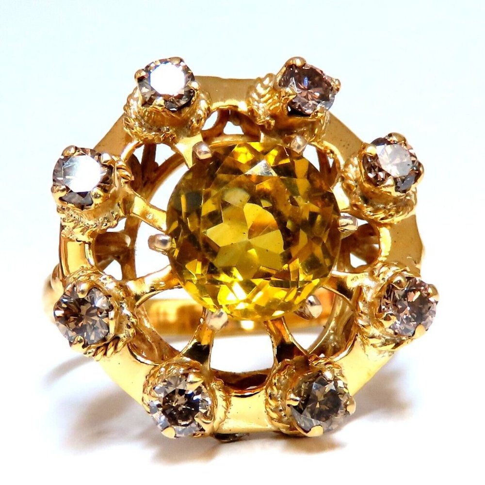 GIA Certified 2.44CT Natural citrine Cluster Ring 14 Karat*
